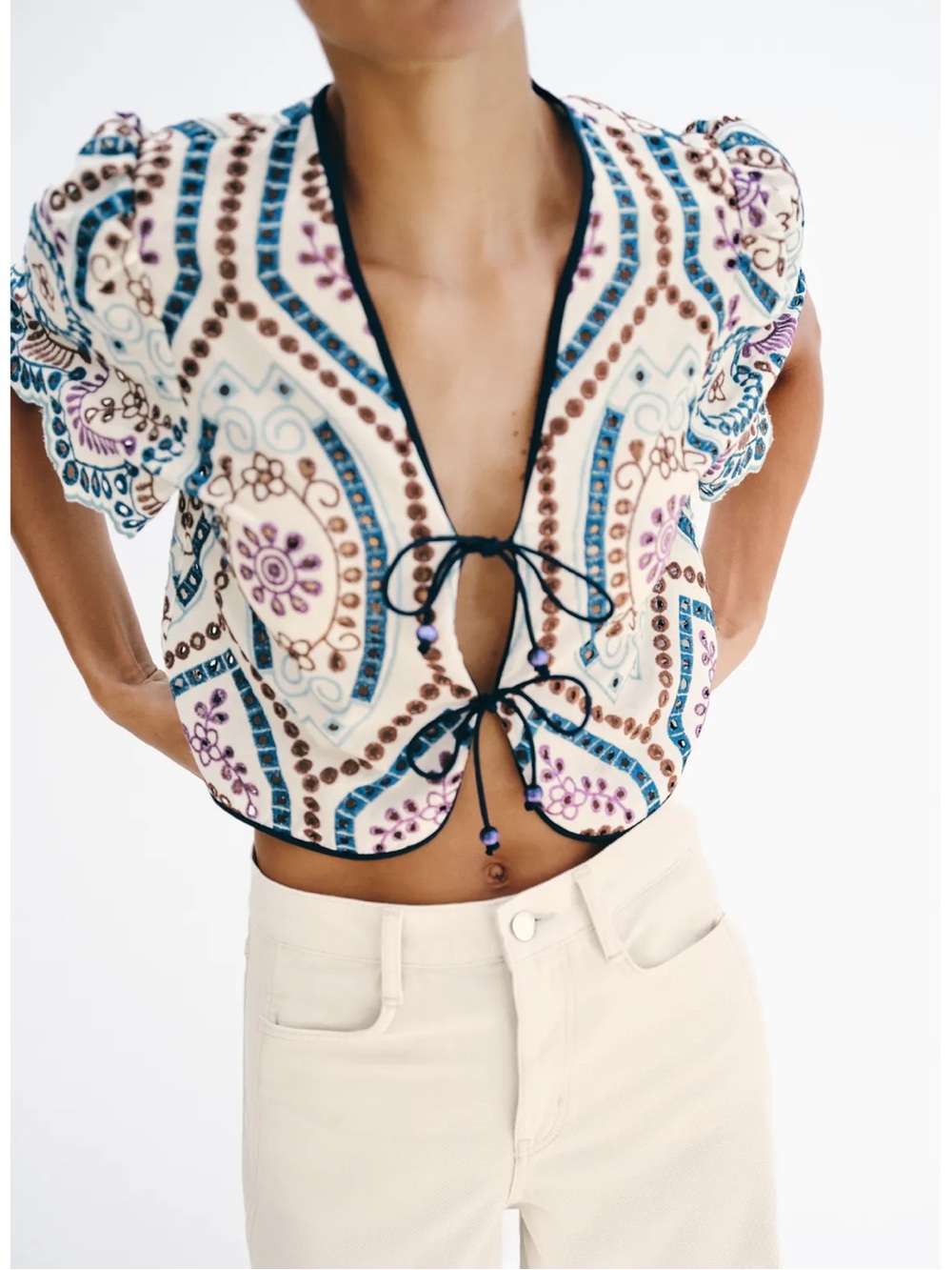 ZARA EMBROIDERED EYELET CROP TOP